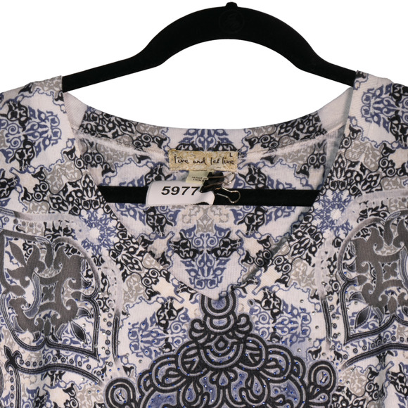 Live Let Live Knit Tunic Top Womens Large Blue Rhinestones Shimmer Bling Boho - Picture 4 of 8